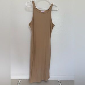 Pink Lily Taupe Ribbed Midi Tank Dress